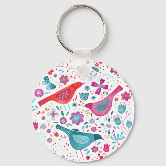 水彩鳥花カラフル絵画類 キーホルダー (正面)