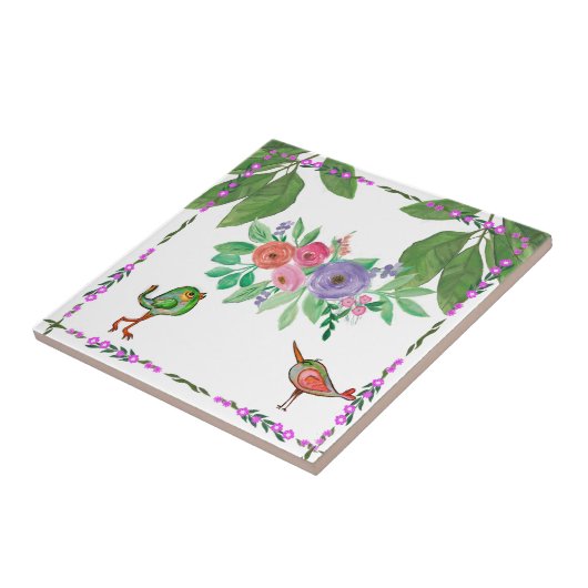 水彩鳥花飾り タイル (側面)