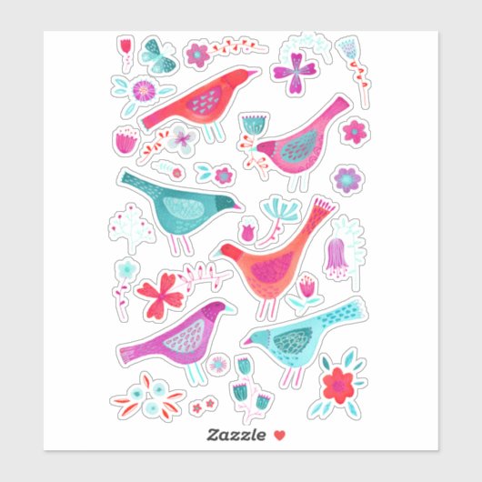 水彩鳥花 シール (シート)