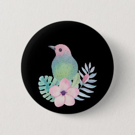 水彩鳥花 缶バッジ