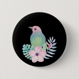 水彩鳥花 缶バッジ