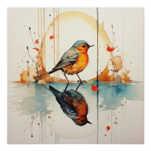 水彩鳥:ミニマリズムの美しい詳細 ポスター (正面)