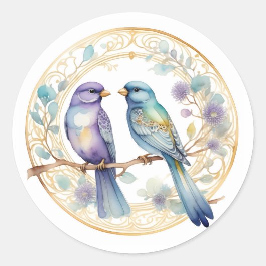 水彩鳥 ラウンドシール (正面)
