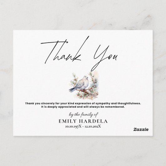 水彩鳩の葬儀シンファティサンキューカード ポストカード (裏面)