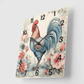 水彩鶏と花 スクエア壁時計 (傾斜)