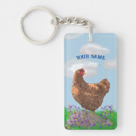 水彩鶏と野草 キーホルダー