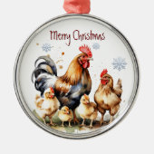 水彩鶏の家族動物鳥自然芸術 メタルオーナメント (正面)