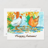 水彩鶏の幸せな秋 ポストカード (正面/裏面)