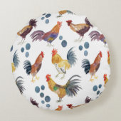 水彩鶏の模様の国 ラウンドクッション (裏面)