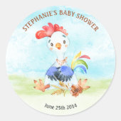 水彩鶏の赤ちゃんシャワーファーム ラウンドシール (正面)
