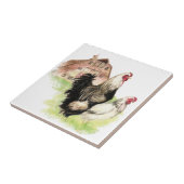 水彩鶏の鶏と鶏の農場の鳥アート タイル (側面)