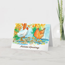 水彩鶏の鶏の秋の挨拶 カード