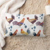 水彩鶏カラフル ランバークッション (ブランケット)