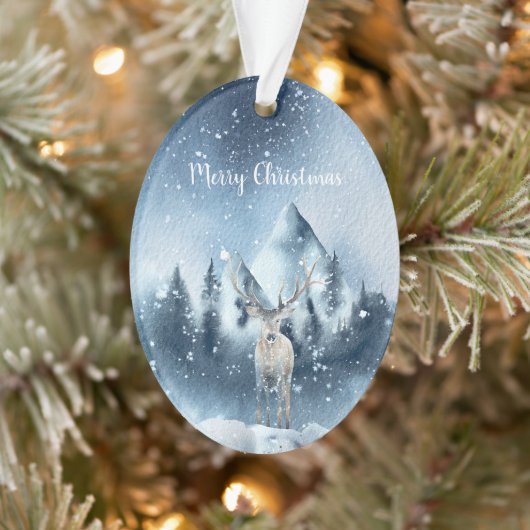 水彩鹿と雪のカスタム休日 オーナメント (ツリー)