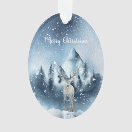 水彩鹿と雪のカスタム休日 オーナメント