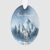水彩鹿と雪のカスタム休日 オーナメント (裏面)