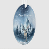 水彩鹿と雪のカスタム休日 オーナメント (正面)