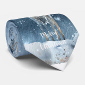 水彩鹿と雪のカスタム休日 ネクタイ (ロール)