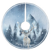 水彩鹿と雪のカスタム休日 ブラッシュドポリエステルツリースカート (正面)