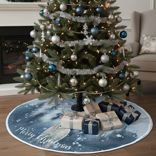 水彩鹿と雪のカスタム休日 ブラッシュドポリエステルツリースカート