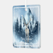 水彩鹿と雪のカスタム休日 メタルオーナメント (正面左)