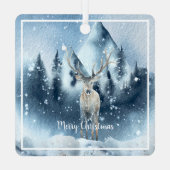 水彩鹿と雪のカスタム休日 メタルオーナメント (裏面)