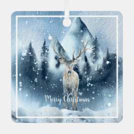 水彩鹿と雪のカスタム休日 メタルオーナメント