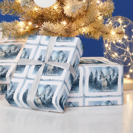 水彩鹿と雪のカスタム休日 ラッピングペーパー (クリスマス)