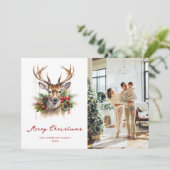 水彩鹿の松フォトメリークリスマスカード シーズンカード (スタンド正面)