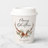 水彩鹿の花柄 メリークリスマス 紙コップ (裏面)