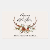 水彩鹿の花柄 メリークリスマス 長方形シール (正面)