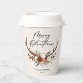 水彩鹿の花模様のクリスマス 紙コップ (裏面)