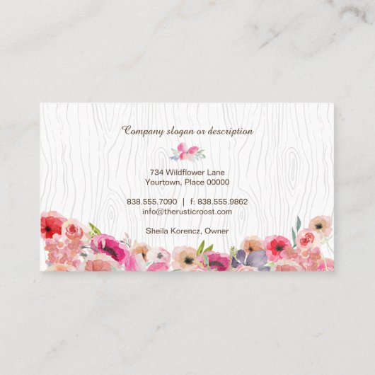 水彩鹿の〔雄ジカの〕枝角ワイルドフラワーボフェイクワ 名刺 (裏面)