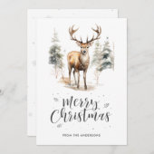 水彩鹿スタッグカリグラフィメリークリスマス シーズンカード (正面/裏面)