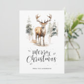 水彩鹿スタッグカリグラフィメリークリスマス シーズンカード (スタンド正面)
