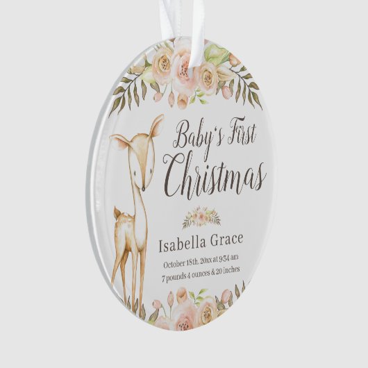 水彩鹿ベビーの初めてのクリスマス写真 オーナメント (正面)