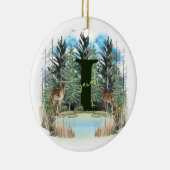 水彩鹿モノグラムパーソナライズされたレターI セラミックオーナメント (右)