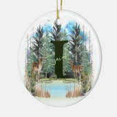 水彩鹿モノグラムパーソナライズされたレターI セラミックオーナメント (左)