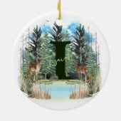 水彩鹿モノグラムパーソナライズされたレターI セラミックオーナメント (裏面)