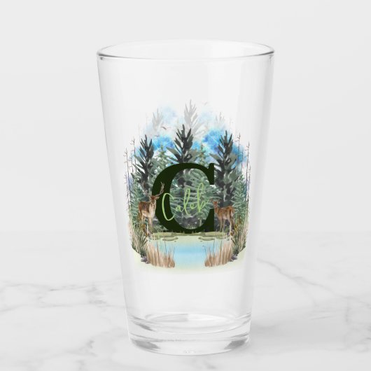 水彩鹿モノグラムパーソナライズされた文字C タンブラーグラス (正面)