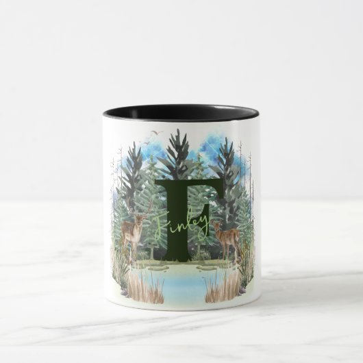 水彩鹿モノグラムパーソナライズされた文字F マグカップ (中央)