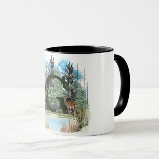 水彩鹿モノグラムパーソナライズされた文字G マグカップ (正面右)