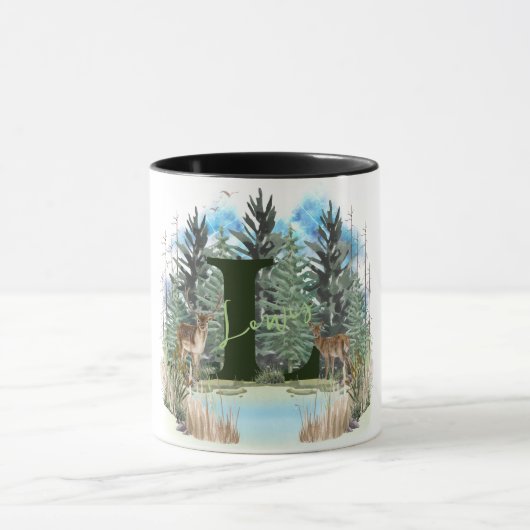 水彩鹿モノグラムパーソナライズされた文字L マグカップ (中央)