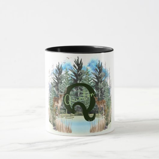 水彩鹿モノグラムパーソナライズされた文字Q マグカップ (中央)