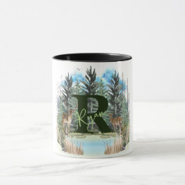 水彩鹿モノグラムパーソナライズされた文字R マグカップ