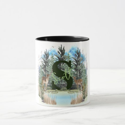 水彩鹿モノグラムパーソナライズされた文字S マグカップ (中央)