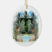 水彩鹿モノグラムパーソナライズされた文字T セラミックオーナメント (右)