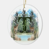 水彩鹿モノグラムパーソナライズされた文字T セラミックオーナメント (左)