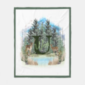 水彩鹿モノグラムパーソナライズされた文字U フリースブランケット (正面)