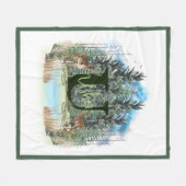 水彩鹿モノグラムパーソナライズされた文字U フリースブランケット (正面(横))